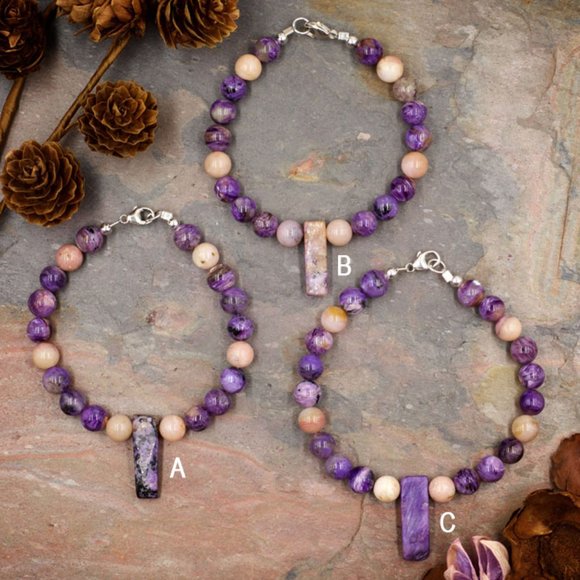 Charoite and Pink Opal Bracelet - Choose the exact Bracelet you want - Picture 2 of 3
